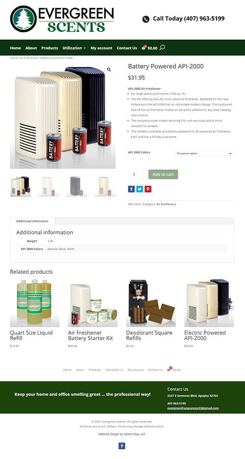 Evergreen Scents website portfolio screenshot