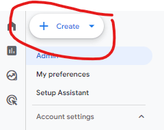 Create account button in Google Analytics 4.