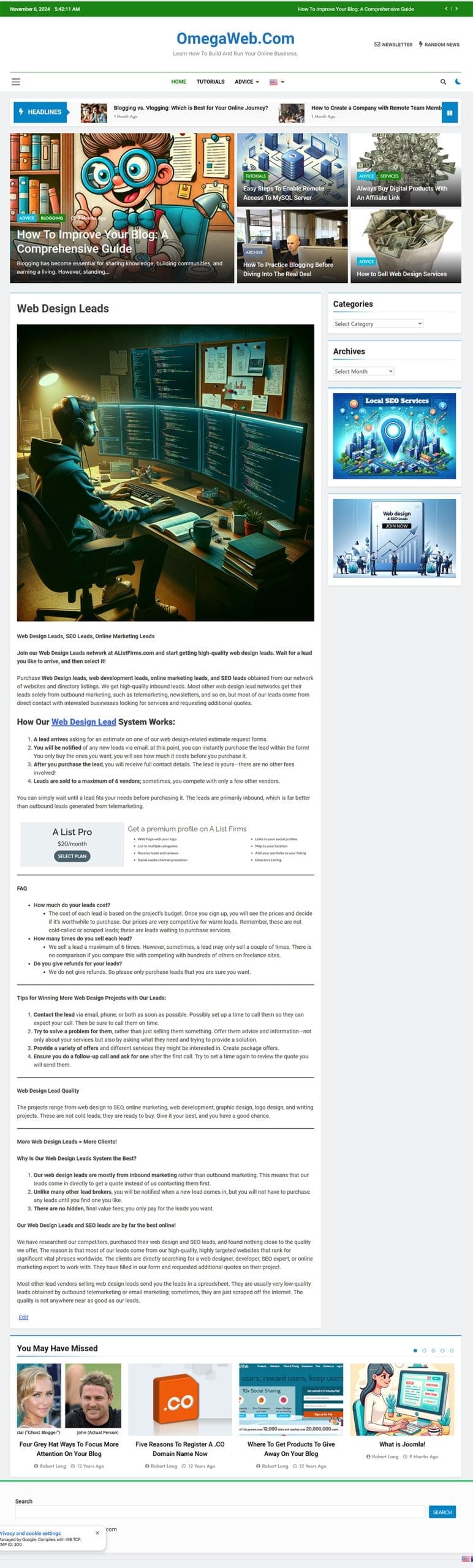 Omegaweb website portfolio screenshot