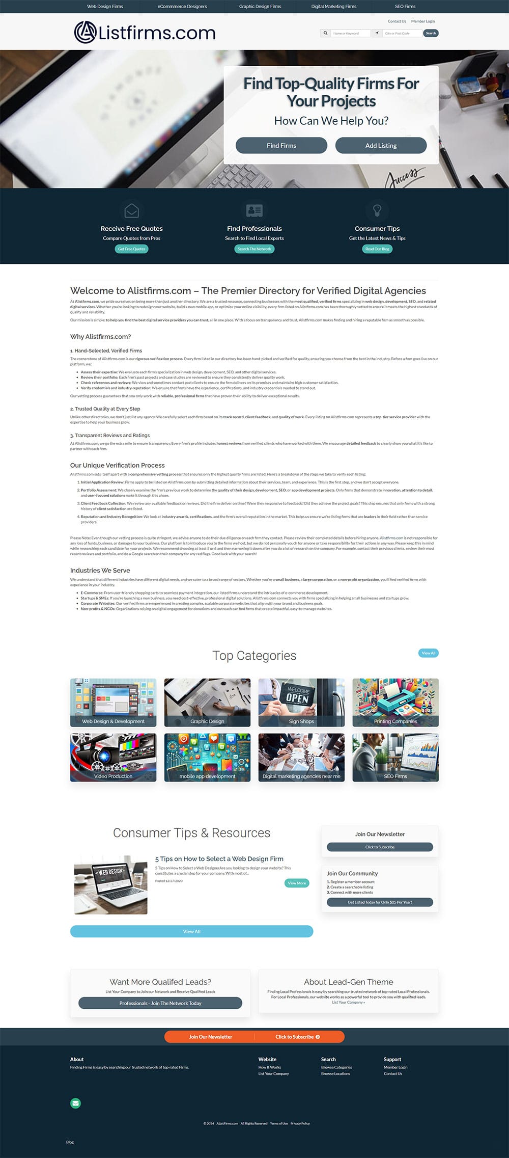 A List Firms website portfolio screenshot